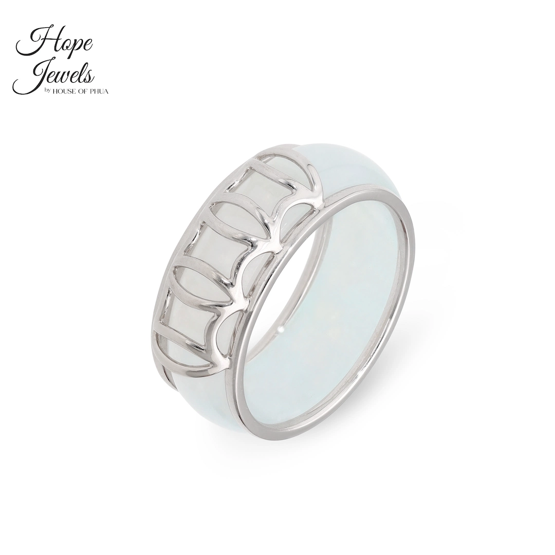 18K White Gold Ring Jacket with White Jade Ring